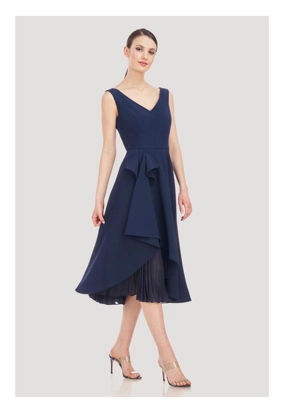 Kay Unger Navy Begonia Ruffled A-Line Midi Dress - Size 4  (New)